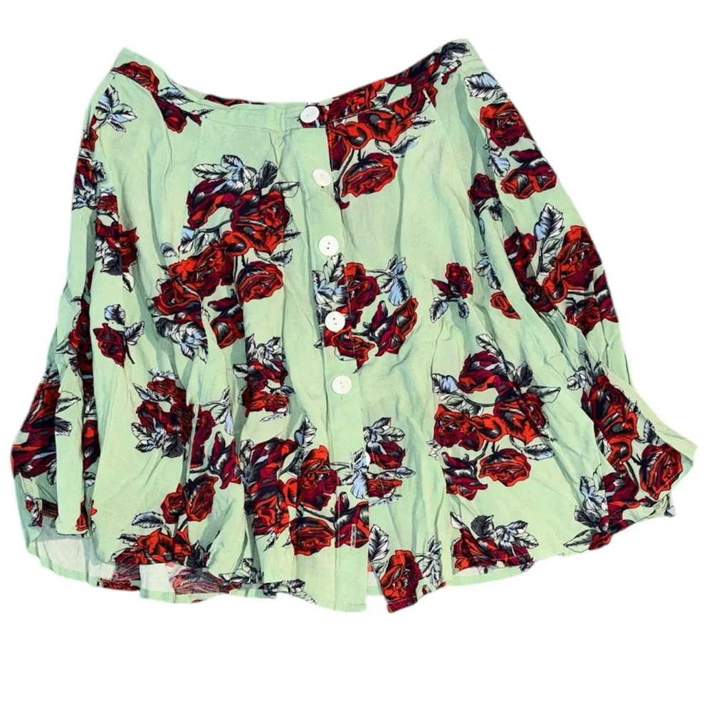 MINKPINK A-Line light green Skirt with Red Floral Design size XS Women’s